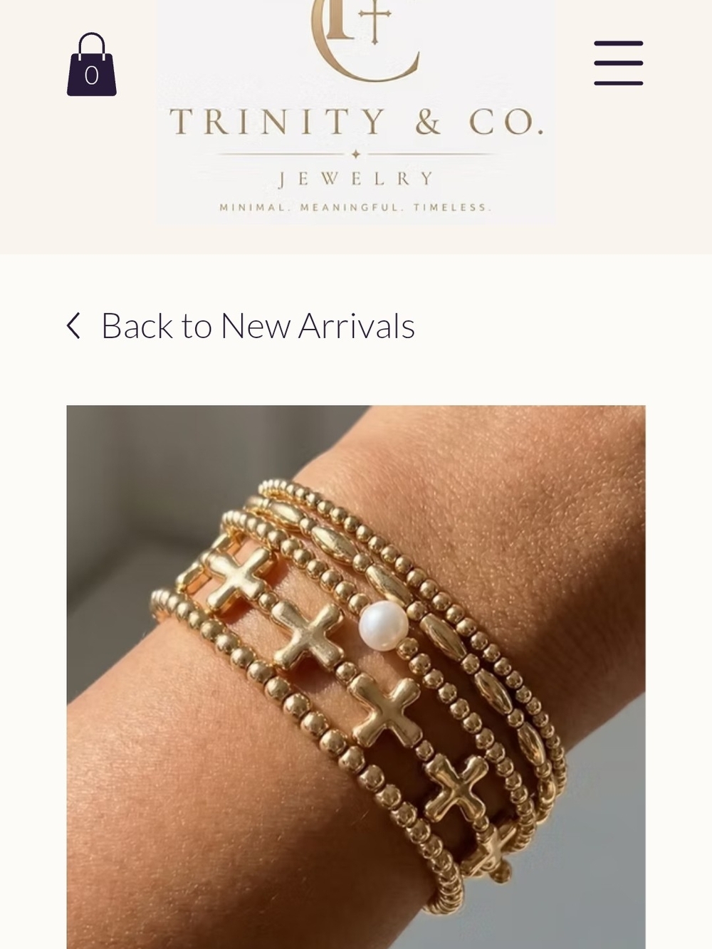 Trinity Gold Multi-Layer Cross and Pearl Beaded Bracelet